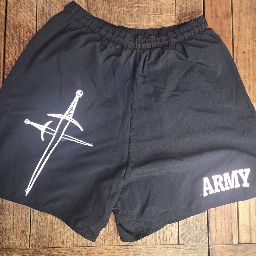 Army Of God Athletic Shorts Sz Sm Cross Swords 5" Inseam Hoochie Daddy Religious